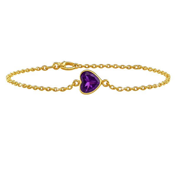 Diamond or Gemstone Heart Bezel Charm in 14K Yellow Diamond Cut Cable Bracelet