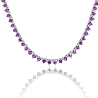 Tennis Necklace with Amethyst Stones (February Birthstones) in 14K Gold (1.75 mm - 4.0 mm)