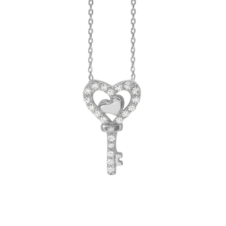 Key Necklace with Cubic Zirconia in Sterling Silver (20 x 11 mm)