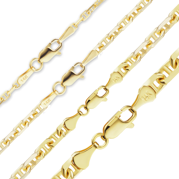 Finished Anchor Mariner Cable Anklet in 14K Yellow Gold (2.00 mm - 4.85 mm)