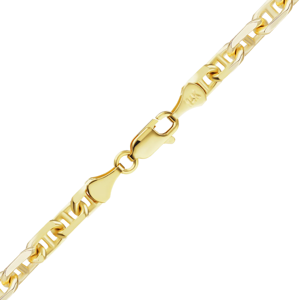 Finished Anchor Mariner Cable Bracelet in 14K Yellow Gold (2.00 mm - 4.85 mm)