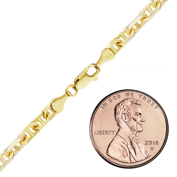 Finished Anchor Mariner Cable Anklet in 14K Yellow Gold (2.00 mm - 4.85 mm)
