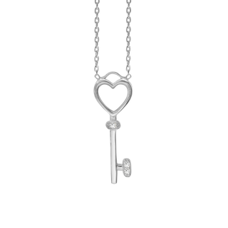 Key Necklace with Cubic Zirconia in Sterling Silver (25 x 9 mm)