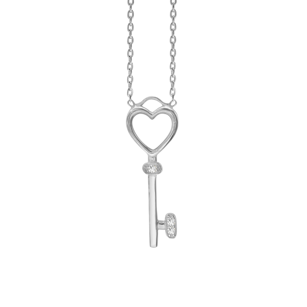 Key Necklace with Cubic Zirconia in Sterling Silver (25 x 9 mm)