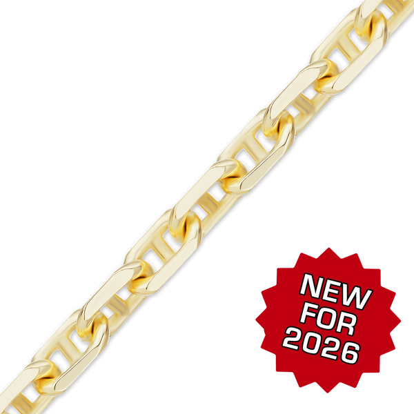 Bulk / Spooled Semi-Solid Anchor Chain in 14K Yellow Gold (2.00 mm - 4.60 mm)