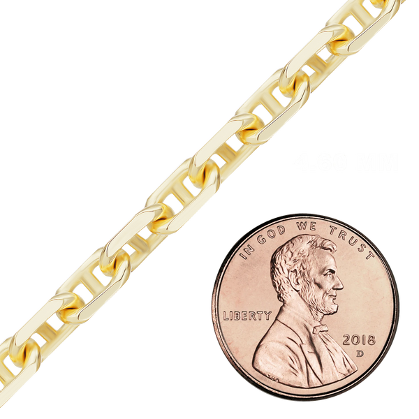 Bulk / Spooled Semi-Solid Anchor Chain in 14K Yellow Gold (2.00 mm - 4.60 mm)