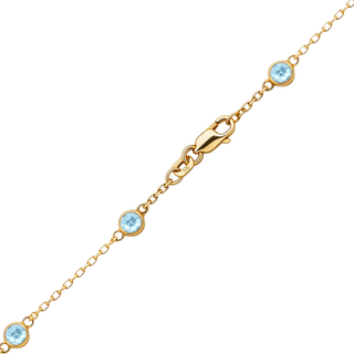 Finished Diamond by the Yard Cable Chain Anklet in 14K Yellow Gold with Aquamarine Stones