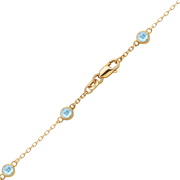 Finished Diamond by the Yard Cable Chain Bracelet in 14K Yellow Gold with Aquamarine Stones