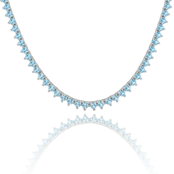 Tennis Necklace with Aquamarine Stones (March Birthstones) in 14K Gold (1.75 mm - 4.0 mm)