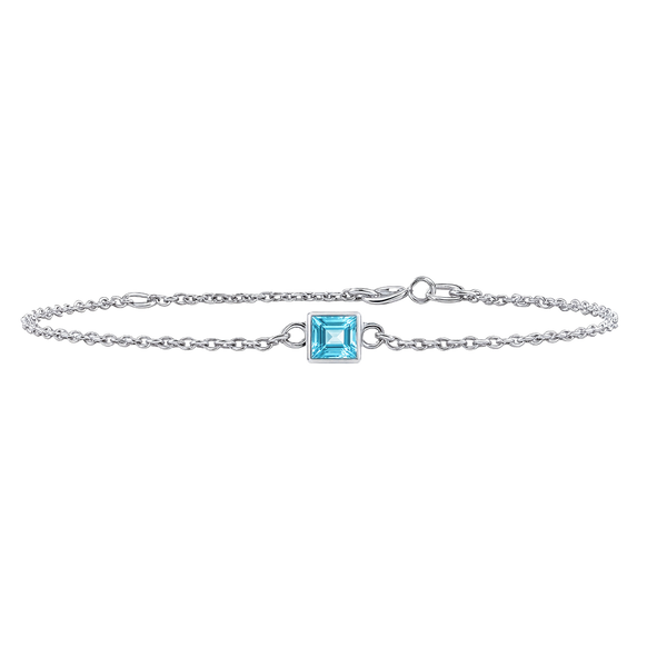 Diamond or Gemstone Square Bezel Charm in 14K White Round Cable Bracelet