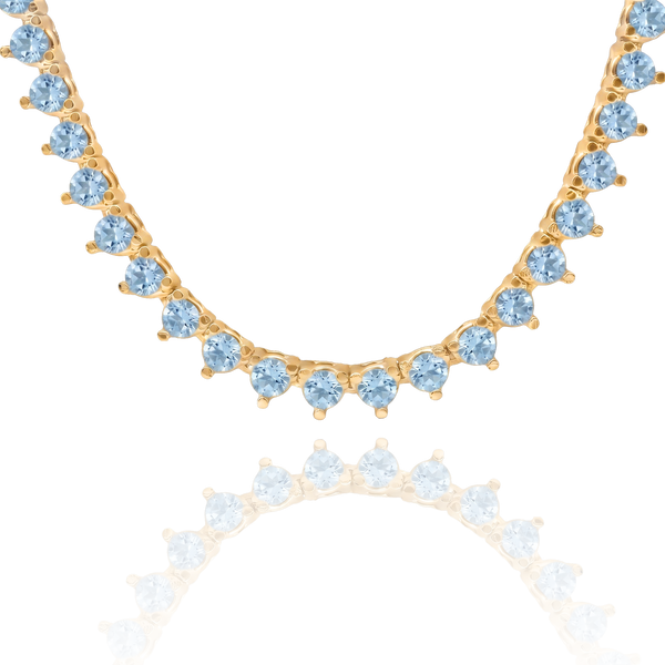 Tennis Necklace with Aquamarine Stones (March Birthstones) in 14K Gold (1.75 mm - 4.0 mm)