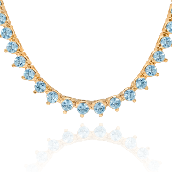Tennis Necklace with Aquamarine Stones (March Birthstones) in 14K Gold (1.75 mm - 4.0 mm)