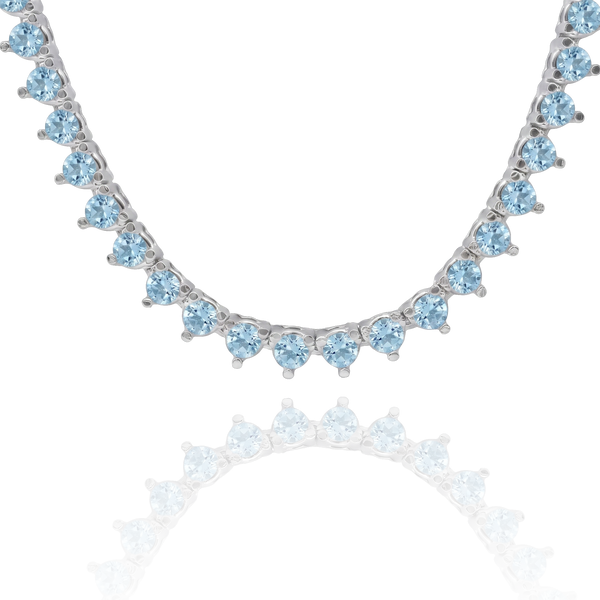 Tennis Necklace with Aquamarine Stones (March Birthstones) in 14K Gold (1.75 mm - 4.0 mm)