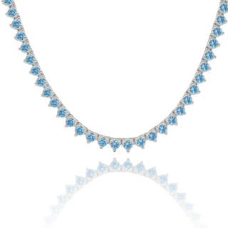 Tennis Necklace with Aquamarine Stones (March Birthstones) in 14K Gold (1.75 mm - 4.0 mm)