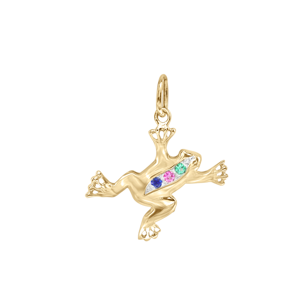 Frog with Gems Charm in Sterling Silver with CZ's (25 x 21mm)