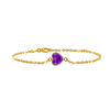 Diamond or Gemstone Heart Bezel Charm in 14K Yellow Diamond Cut Cable Bracelet