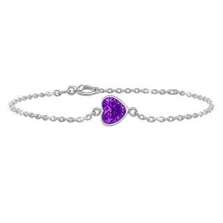 Diamond or Gemstone Heart Bezel Charm in 14K White Diamond Cut Cable Bracelet