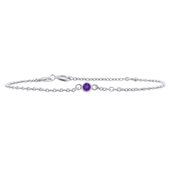 Diamond or Gemstone Round Bezel Charm in 14K White Round Cable Bracelet