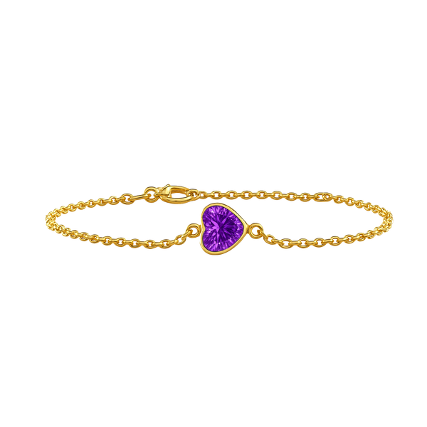 Diamond or Gemstone Heart Bezel Charm in 14K Yellow Round Cable Bracelet