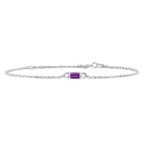 Diamond or Gemstone Baguette Bezel Charm in 14K White Diamond Cut Cable Bracelet