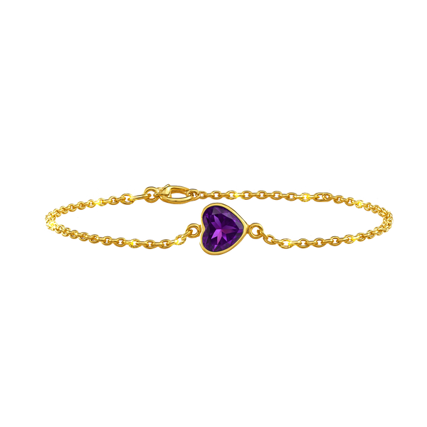 Diamond or Gemstone Heart Bezel Charm in 14K Yellow Diamond Cut Cable Bracelet