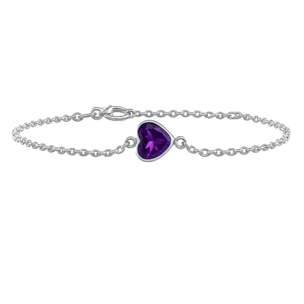 Diamond or Gemstone Heart Bezel Charm in 14K White Round Cable Bracelet