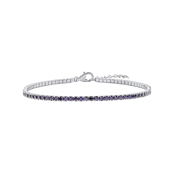 Tennis Bracelet with Amethyst Colored CZ in Sterling Silver (2 mm - 4 mm)