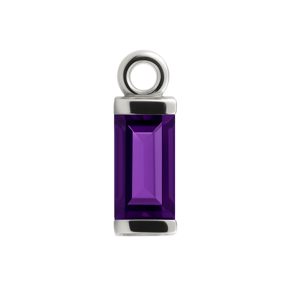 Diamond or Gemstone Baguette Bezel Drop Charm in 14K White Gold