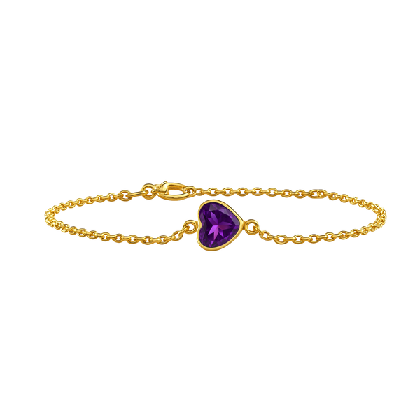 Diamond or Gemstone Heart Bezel Charm in 14K Yellow Round Cable Bracelet