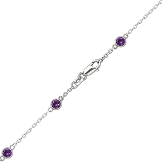 Finished Diamond by the Yard Cable Chain Bracelet in 14K White Gold with Amethyst Stones