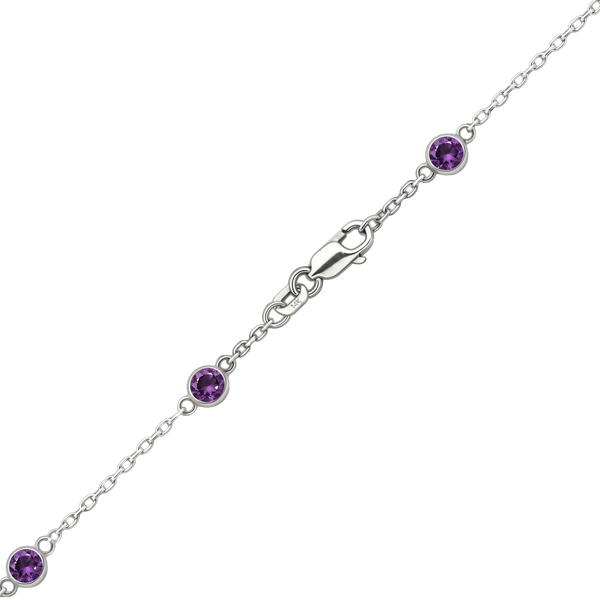 Finished Diamond by the Yard Cable Chain Bracelet in 14K White Gold with Amethyst Stones