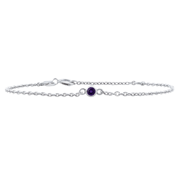 Diamond or Gemstone Round Bezel Charm in 14K White Round Cable Bracelet