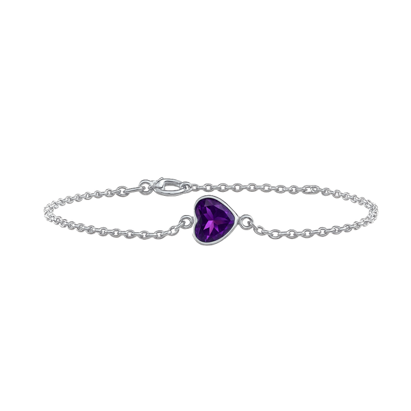 Diamond or Gemstone Heart Bezel Charm in 14K White Round Cable Bracelet
