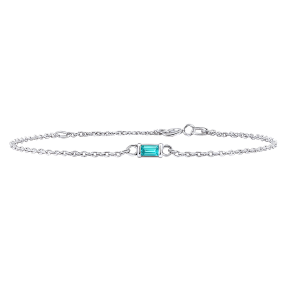 Diamond or Gemstone Baguette Bezel Charm in 14K White Diamond Cut Cable Bracelet