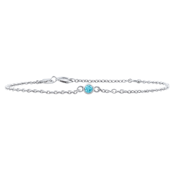 Diamond or Gemstone Round Bezel Charm in 14K White Round Cable Bracelet