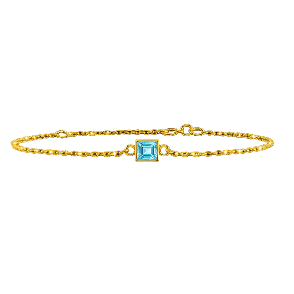 Diamond or Gemstone Square Bezel Charm in 14K Yellow Diamond Cut Cable Bracelet