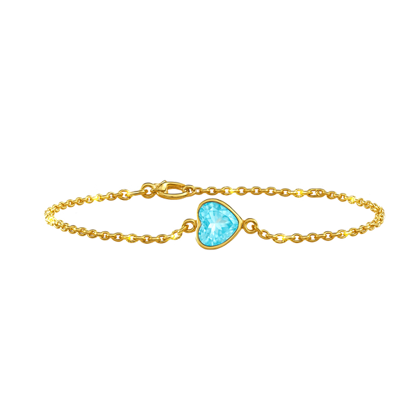 Diamond or Gemstone Heart Bezel Charm in 14K Yellow Diamond Cut Cable Bracelet