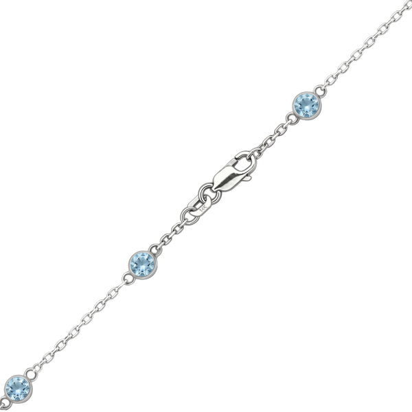 Finished Diamond by the Yard Cable Chain Anklet in 14K White Gold with Aquamarine Stones