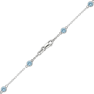 Finished Diamond by the Yard Cable Chain Anklet in 14K White Gold with Aquamarine Stones