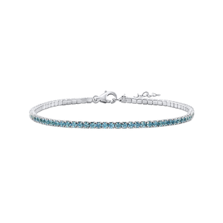 Tennis Bracelet with Aquamarine Colored CZ in Sterling Silver (2 mm - 4 mm)