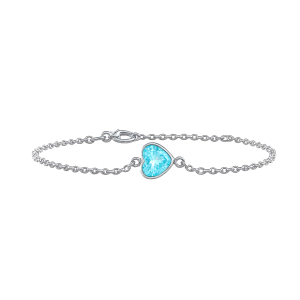 Diamond or Gemstone Heart Bezel Charm in 14K White Round Cable Bracelet