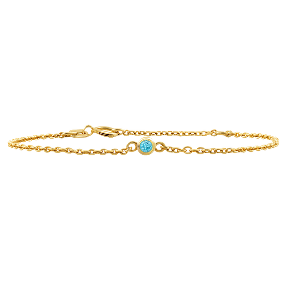 Diamond or Gemstone Round Bezel Charm in 14K Yellow Round Cable Bracelet