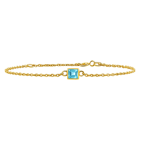 Diamond or Gemstone Square Bezel Charm in 14K Yellow Diamond Cut Cable Bracelet