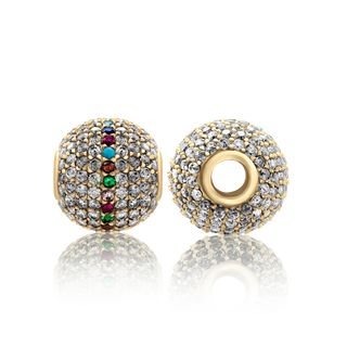 Fancy Beads with Multi Colored CZ in Sterling Silver 18K Yellow Gold Finish (10.6 x 10.6 mm)