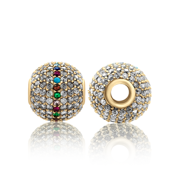 Fancy Beads with Multi Colored CZ in Sterling Silver 18K Yellow Gold Finish (10.6 x 10.6 mm)