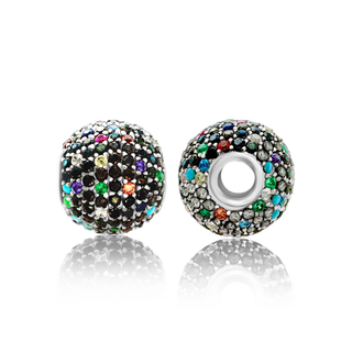 Fancy Beads with Multi Colored CZ in Sterling Silver (10.5 x 9.9 mm)