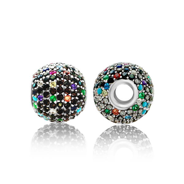 Fancy Beads with Multi Colored CZ in Sterling Silver (10.5 x 9.9 mm)