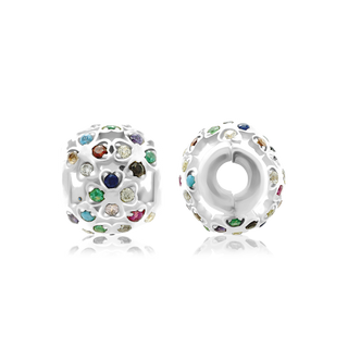 Fancy Beads with Multi Colored CZ in Sterling Silver (10.0 x 8.3 mm)