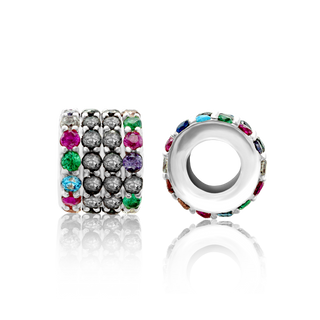 Fancy Beads with Multi Colored CZ in Sterling Silver (6.1 x 4.8 mm)