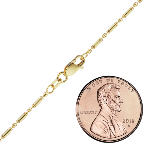 Finished Alternating Bead Bracelet in 14K Yellow Gold (1.30 mm)